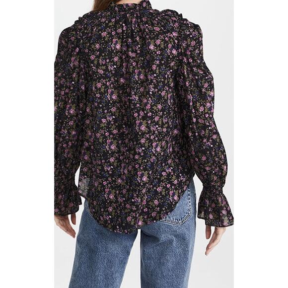 Free People Meant To Be Smocked Blouse Floral Black Combo Peasant Boho - Picture 7 of 9